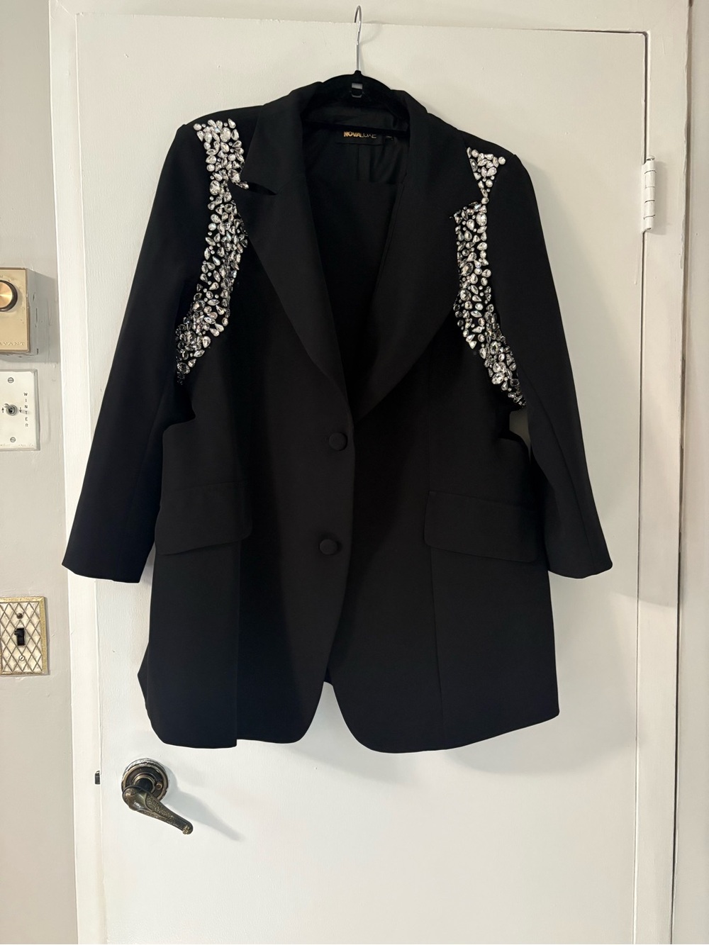 Black Embellished Women's Blazer and Black Flared Pants